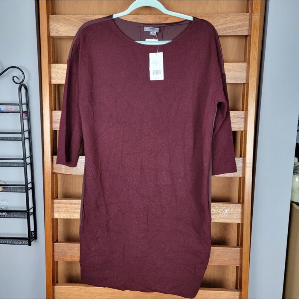 NWT Vince Burgundy Wool Blend Sheath Dress, Sz S